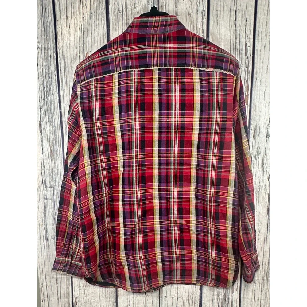 Polo Ralph Lauren Mens‎ Large Plaid Button Down Shirt Red Long Sleeve Lined VTG